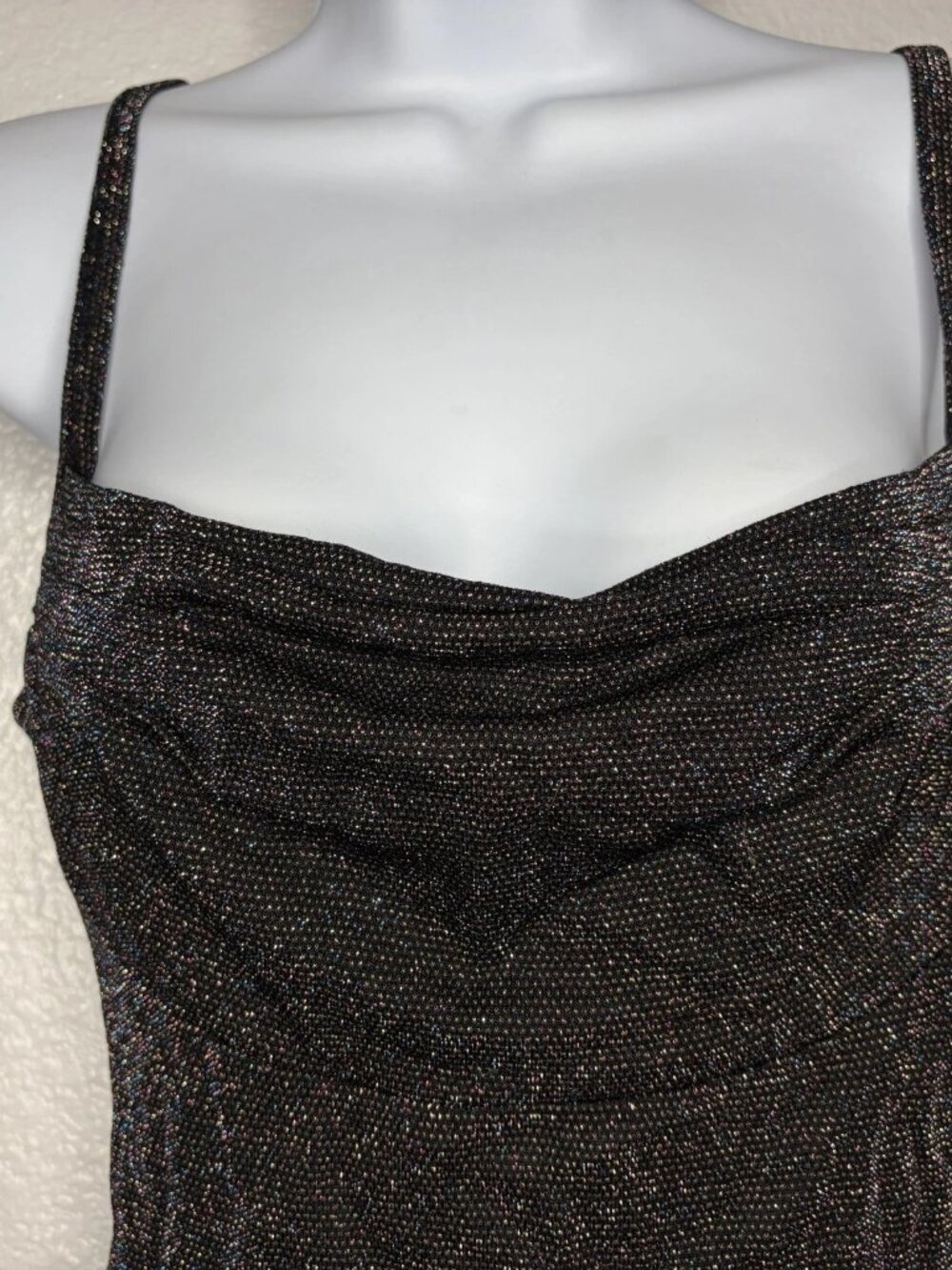Vintage 90s All That Jazz Cami Top Size S Black Mesh Rainbow Metallic Glitter - Picture 2 of 8